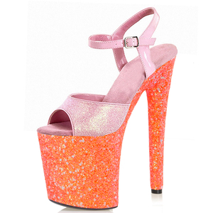 Sandalias de tacón alto de plataforma de 20 cm con lentejuelas naranjas, tacón fino, para pole dance, pasarela, banquetes, para mujer - Product Image 5