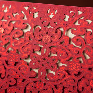 Cartes de mariage rouge pour invités avec impression gratuite, carte cadeau élégante découpée au Laser, carte d'invitation de mariage en papier - Product Image 2