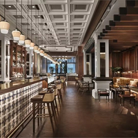 Ensemble de mobilier de restaurant de luxe moderne Songdesign, tables et chaises de qualité commerciale, tabourets de bar carrés, design en panneaux de bois