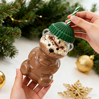 Gobelet en verre borosilicate Ours de Noël, anti-fuite, avec couvercle vert et paille, compatible micro-ondes et lave-vaisselle, design moderne