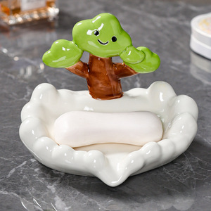 Ceramic Soap Dish Cartoon Tree Design Self Drain For Bathroom Home Use - Product Image 2