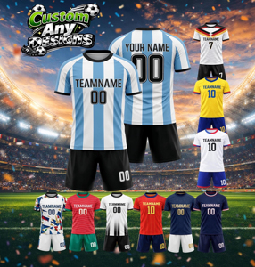 Conjunto de Uniforme de Fútbol Personalizado para Hombre, Sublimado Completo, Poliéster, Nombre y Número del Equipo Personalizados, Camiseta y Pantalones Cortos de Fútbol, Ropa Deportiva para Adultos - Product Image 1