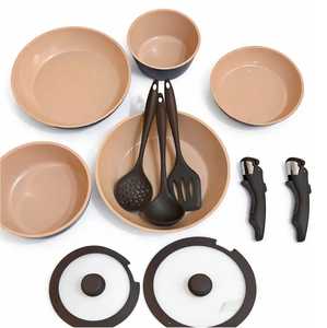 Ensemble de casseroles et poêles modernes de haute qualité avec couvercles en verre, poignées amovibles, revêtement céramique antiadhésif, compatible induction, en alliage d'aluminium forgé - Product Image 3