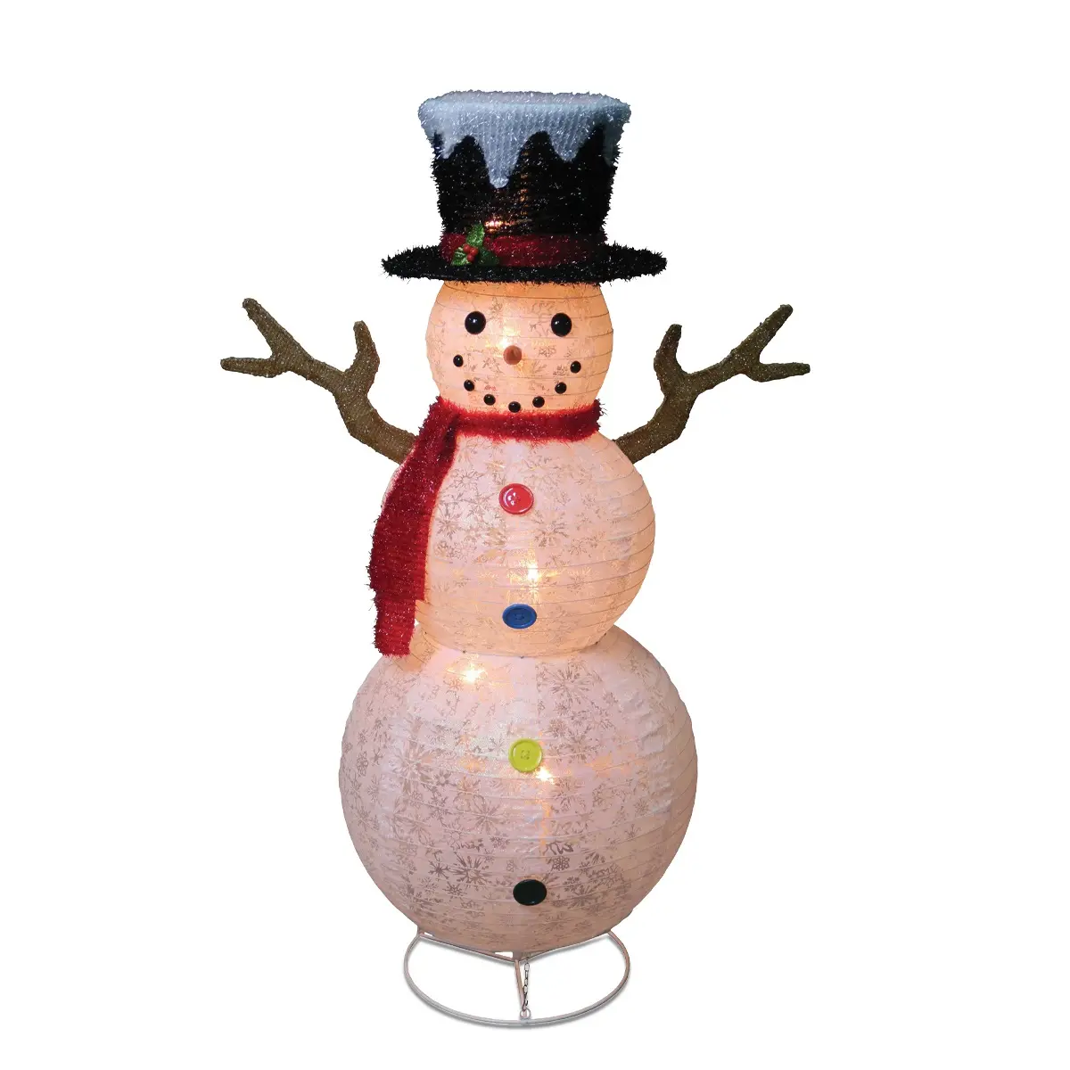 Luces LED decorativas navideñas para exteriores, tela plegable blanca con estampado de muñeco de nieve con sombrero y luces de bienvenida para vacaciones