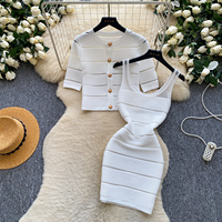 Ensemble 2 pièces côtelé pour femme : Cardigan court à manches courtes et mini-robe moulante sans manches, coupe ajustée, printemps-été, tenue de club
