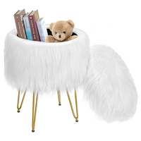 Tabouret de vanité en fausse fourrure, tabouret de vanité rond, siège rembourré, rangement, pouf duveteux, repose-pieds moderne pour le maquillage