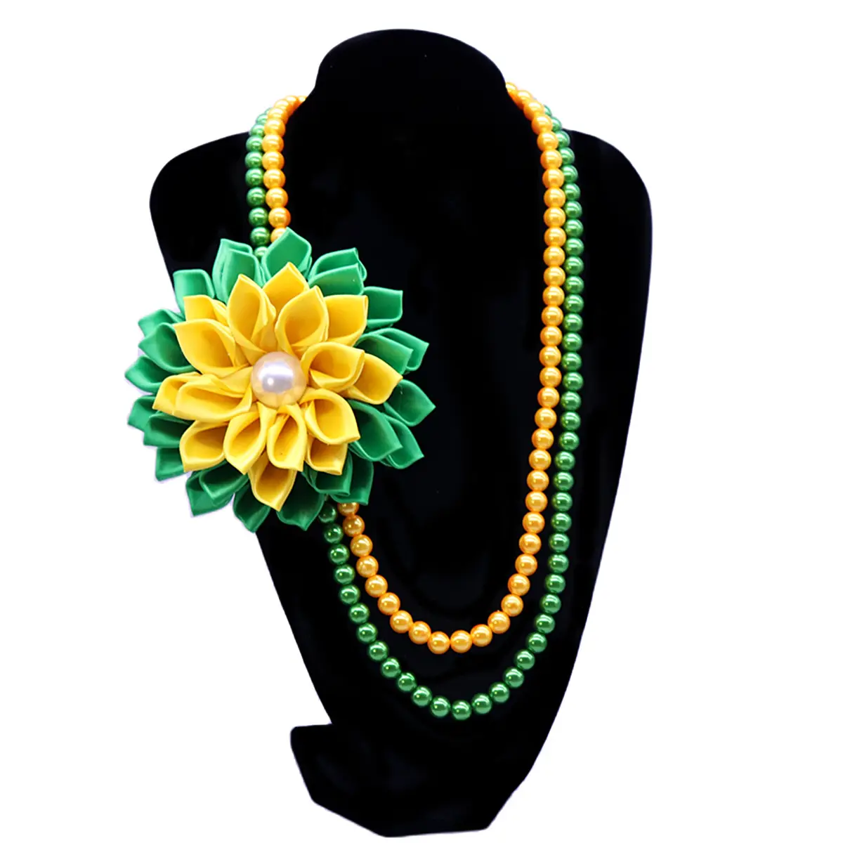 Sorority Chi Eta Phi Inspirierende grüne und gelbe Ton Aussage lange Perlenkette machen Frauen Blumen Halskette Schmuck