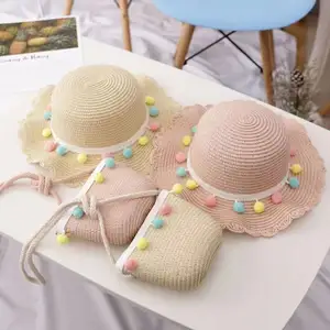2022 Baby Fisherman&#39;s Hat Girl Straw Hat And Purse Crossbody Kids Girl Beach Hat And Bag Set