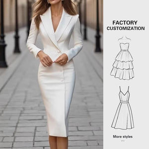 YFY <span class=keywords><strong>Abito</strong></span> Blazer da Donna Personalizzato a Maniche Lunghe <span class=keywords><strong>con</strong></span> Scollo a V a Doppio Petto, Abbigliamento Formale da Ufficio, Elegante Vestito Midi <span class=keywords><strong>con</strong></span> Spacco per Feste e Matrimoni - Product Image 1