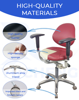 Tabouret d'opérateur dentaire à double accoudoirs, base étoile en aluminium moulé, ergonomique, plusieurs options de couleurs, pour usage médical et centre de formation