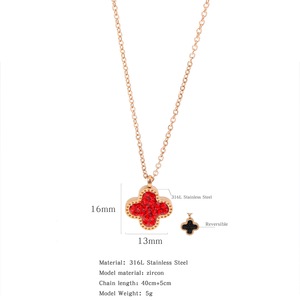 Collar Reversible Trébol Rojo y Negro de Acero Inoxidable 316L con Colgante de Zirconia Chapado en Oro de 18K, Joyería de Moda Antideslustre para Mujer - Product Image 6