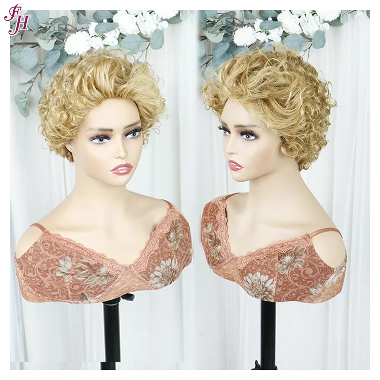 FH perruques de cheveux humains faites à la machine, perruques blondes 613 cheveux non traités, courtes pixie bob cut full faites à la machine