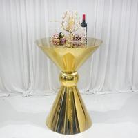 Table haute moderne de haute qualité, personnalisée, pour mariage, fête, hôtel, extérieur, avec structure en acier inoxydable doré et plateau en verre trempé