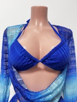 Q2530 - Maillot de bain femme 2026 - Ensemble 4 pièces sexy avec robe de plage à manches longues en mousseline de soie et maille, imprimé tie-dye dégradé