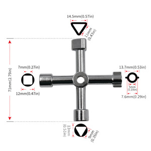 Cross <b>Key</b> Wrench With Internal <b>Square</b> Hole 4 Way Metric Zinc Alloy Industrial Valve Water Meter Electrical Cabinet Tool - Product Image 5
