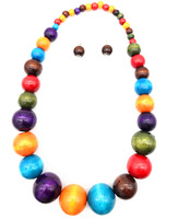 Ensemble collier et bracelet longs en perles de bois colorées bohèmes, bijoux ethniques multi-couches pour femmes
