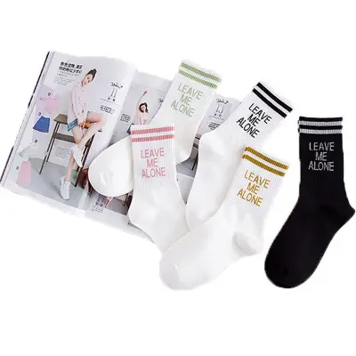Calcetines deportivos tobilleros con letras coreanas para niñas, blancos, para la escuela