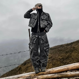 ديزنيو جينز رجالي منخفض موك مخصص كوري أسود جيب كبير جينز البضائع رجل - Product Image 2