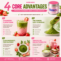Poudre de Matcha 100% Naturelle, Thé Instantané Aromatisé à la Fraise en Boîte (En conserve) - Boisson Fruitée Rafraîchissante Rapide 30g