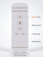 Télécommande à code roulant 433,42 MHz à 5 canaux pour moteur tubulaire, stores et stores enrouleurs électriques