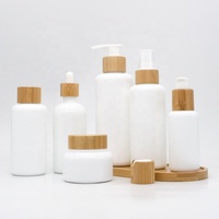 Flacons et pots en verre céramique opale blanc de luxe pour huiles essentielles et lotions, avec bouchon à vis en bambou, 40 ml, 100 ml, 120 ml, 200 ml