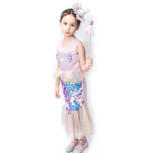 万圣节儿童角色扮演公主优雅的美人鱼服装连衣裙的孩子