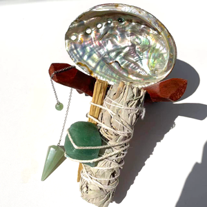 Đế đựng trầm hương bằng vỏ bào ngư tự nhiên với giá đỡ gỗ, quả cầu thạch anh hồng, thạch anh tím, dụng cụ thanh tẩy bằng trầm hương thô, bát xông trầm để thanh tẩy - Product Image 4