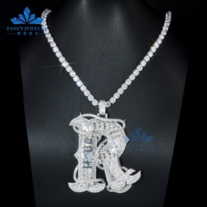 Colgante de Moissanita Estilo HipHop con Incrustaciones de Diamantes, Plata <span class=keywords><strong>925</strong></span>, Corte Redondo D VVS1, Letra R, para Regalo - Product Image 5