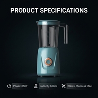 OEM Draagbare Elektrische Citruspers Blender voor de Keuken, Roestvrijstalen Mes, 4 Messen, 600ML, Multifunctioneel