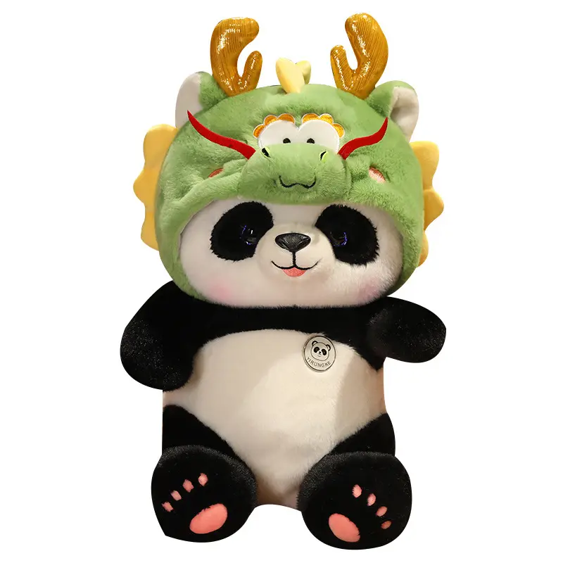 Panda giocattolo di peluche con cappello di anno del drago per il regalo di capodanno animali di peluche Panda con cappello bambola per bambini