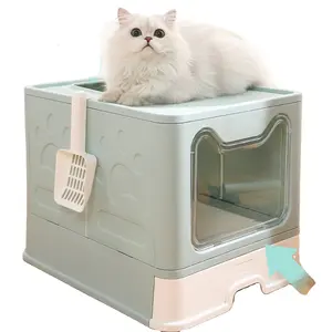 Portable easy folding totally enclosed drawer type foldable Large space Kitty Potty Cat Litter Toilet Box with Litter Scoop