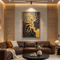 Décoration murale sur toile faite main, paysage abstrait moderne à texture 3D, tableau luxueux arbre de vie à feuille d’or