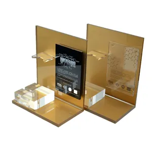 Counter Decor Free Design Plastic Skin Care Products Display Stand Crystal Golden Acrylic Makeup Display Shelf for cosmetic