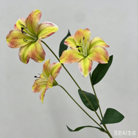 3-köpfige Taglilie Seidenblumen Künstliche 3D-gedruckte Blumen Anpassbare Farbe für Hochzeit Heimdekoration Party Hintergrund Fotografie-Requisiten