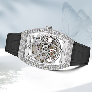 Reloj Mecánico con Incrustaciones de Piedras Brillantes de Moda, 265 Piezas, Caja de Acero Inoxidable Pulido, Resistente al Agua 50 ATM, Correa de Cuero Vacuno - Product Image 4