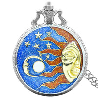 Montres de poche à quartz en alliage de zinc avec breloque demi-lune en résine, chaîne perlée, vente en gros, nouveau best-seller, OEM/ODM