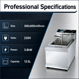 Freidora Eléctrica Comercial de 12.5L, Tanque Único, Cesta Individual, 3.8kW, para Papas Fritas, Pollo, Bocadillos, Restaurantes y Servicios de Catering - Product Image 2