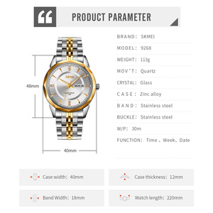 Montre à quartz SKMEI 9268, <span class=keywords><strong>marques</strong></span> <span class=keywords><strong>de</strong></span> luxe <span class=keywords><strong>françaises</strong></span>, acier inoxydable, cadran <span class=keywords><strong>de</strong></span> 40 mm, bracelet <span class=keywords><strong>de</strong></span> 18 mm, mode, affaires, luxe - Product Image 5