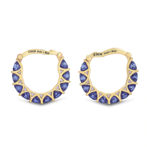 Boucles d'oreilles créoles en alliage de zinc plaqué or avec pierres bleues, design géométrique, sertissage à griffes, bijoux de mode classiques pour femmes E3638 - Product Image 1