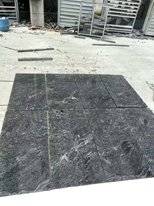 Dalles de pavés de terrasse extérieure en granit noir ondulé argenté naturel avec des veines blanches, finition sablée et flammée - Product Image 6