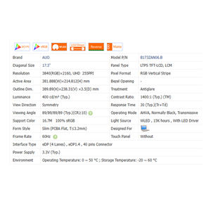1400:1 B173zan06.0 Gloednieuwe 400 Cd/<span class=keywords><strong>M</strong></span> No Touch 17.3 "16:9 Laptop Lcd-Scherm Module 3840*2160 Wled Edp 40 Pins 100% Srgb - Product Image 6