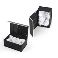 Boîte cadeau magnétique noire de luxe écologique avec doublure en éponge, logo personnalisé en relief pour produits capillaires, huile pour cheveux
