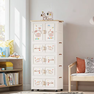 Nhiều Lớp Gấp nhựa Stackable tủ trẻ em 5 lớp + đôi cửa tiết kiệm không gian nhựa có thể gập lại tủ quần áo - Product Image 2