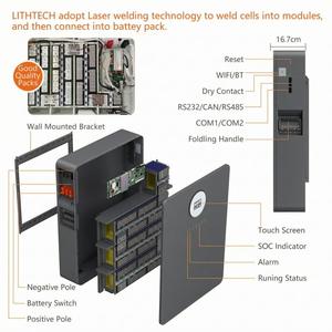 LITHTECH - Paquete de Baterías de Litio LiFePO4 de 51.2V 200Ah para Montaje en Pared, 10.24kWh 10kW, Sistema de Almacenamiento de Energía Solar Híbrido para el Hogar, BMS CAN - Product Image 3