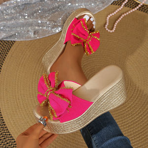 Sandalias de Plataforma con Tacón de Cuña y Lazo para Mujer, Talla Grande, Verano 713, Nuevas, Venta al Por Mayor - Product Image 1