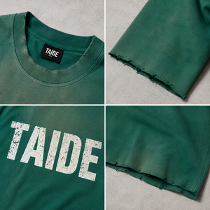 Felpa Corta TaiDe Personalizzata Effetto Sbiadito con Orlo Grezzo e Stampa <span class=keywords><strong>Grafica</strong></span> Effetto Screpolato - Fabbrica di Abbigliamento OEM ODM di Alta Qualità - Product Image 2