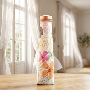 ขวดน้ำทองแดงลายดอกไม้พร้อมฝาทองแดง ดีไซน์พกพาสะดวกสำหรับใช้ในบ้าน - Product Image 1