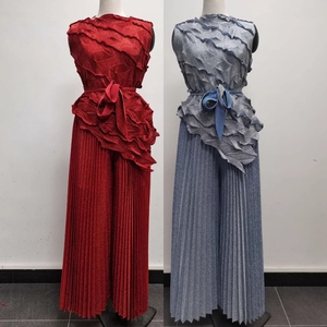 Ultima moda donna taglie forti abito stile abbronzante Boutique senza maniche <span class=keywords><strong>top</strong></span> irregolari e pantaloni a pieghe a gamba larga Set 2 pezzi - Product Image 1