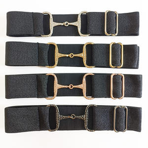 Elastischer Reitgürtel mit Kostenloser Logogravur, 2 Zoll (5 cm) Strass-Trensenstück-Schnalle und Strass-Sporen-Optik - Product Image 4