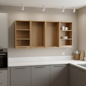 Gabinete de pared Oceana de cuatro puertas en roble natural con dos gabinetes de cocina y dos estantes - Product Image 2